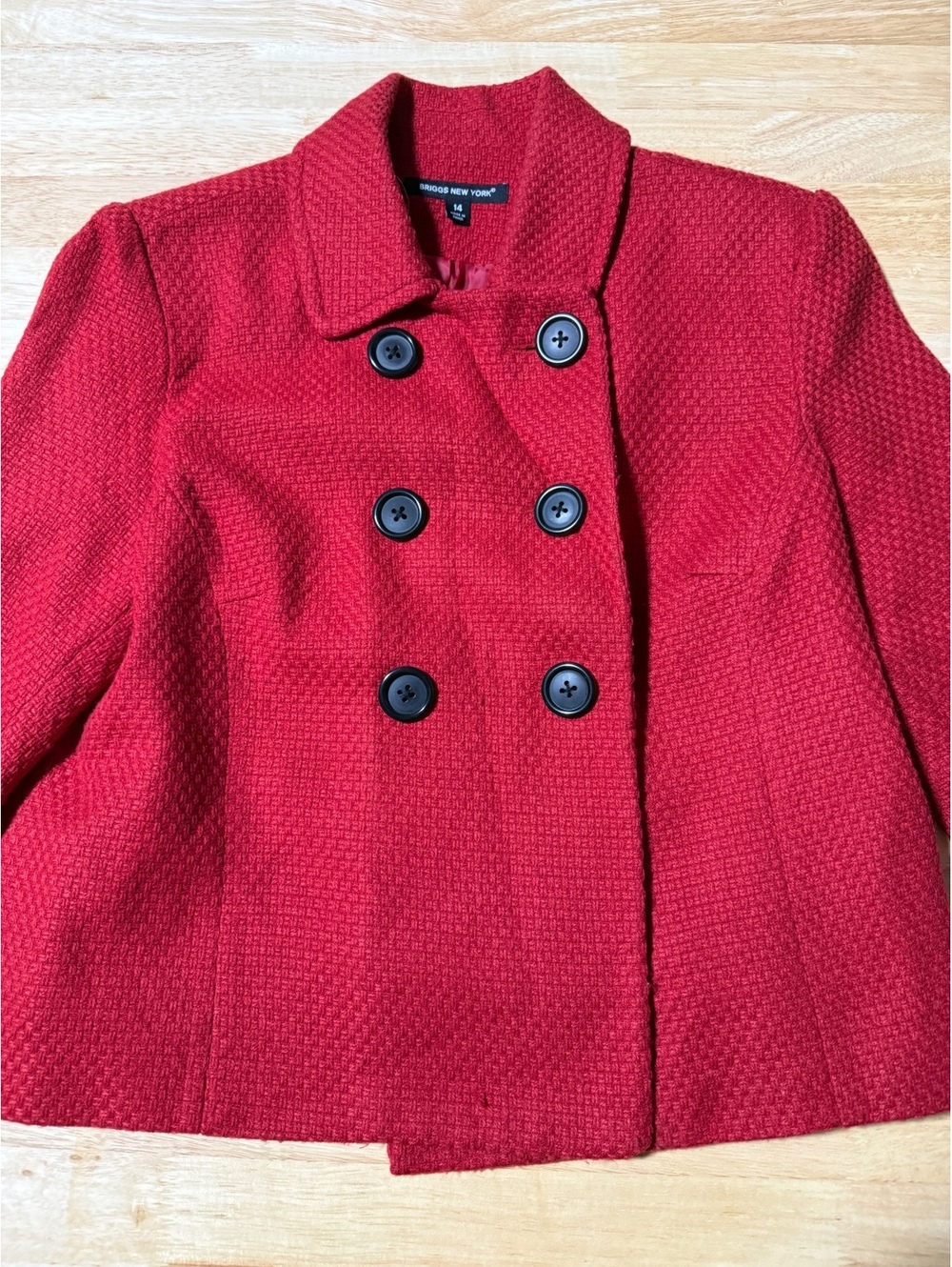 Briggs New York Women’s Size 14 Red Wool Blend Double Breasted Peacoat Jacket